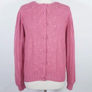 Vintage Ralph Lauren Collection sz L sweater cardigan Hand Knit pink 100% silk